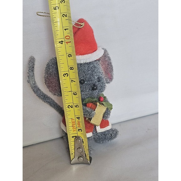 Vintage Sydney Morgan Flocked Ornament Mouse Santa Hat Present 4" - Picture 4 of 10